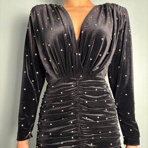 New Arrivals Deep V Velour Crystal Dress